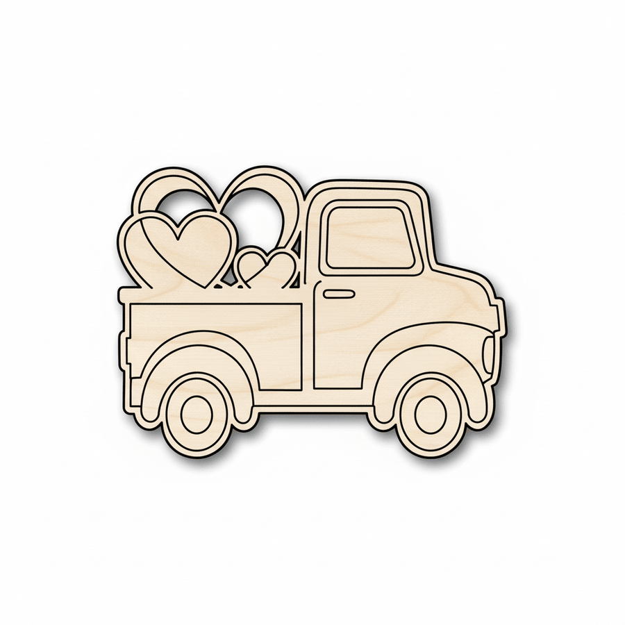 Wood Silhouette | Valentine Truck Cutout - Birch Plywood Shapes Blank Door Hanger Wooden Cutout Cut Outs - Unfinished - NameSigns.com