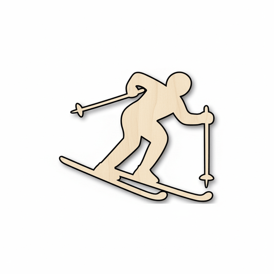 Wood Skier Shape - Winter Olympics - Craft - Blank Door Hanger Wooden Cutout Cut Outs - Unfinished - NameSigns.com
