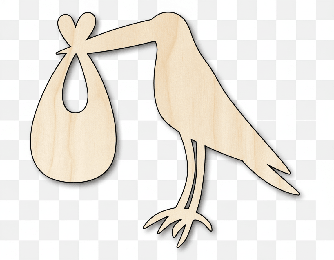 Wood Stork | Laser Cut Silhouette Craft Shape Up to 46" - Natural Wood Blank Door Hanger Wooden Cutout Cut Outs - Unfinished - NameSigns.com