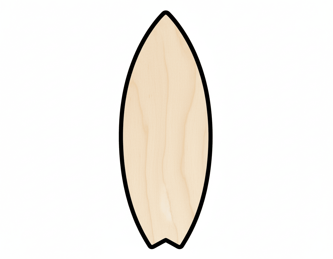 Wood Surfboard - Fishtail Shape Laser Cut Wood Craft Cutout Baltic Birch Blank Door Hanger Wooden Cutout Cut Outs - Unfinished - NameSigns.com