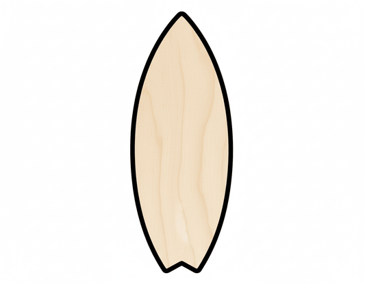 Wood Surfboard - Fishtail Shape Laser Cut Wood Craft Cutout Baltic Birch Blank Door Hanger Wooden Cutout Cut Outs - Unfinished - NameSigns.com
