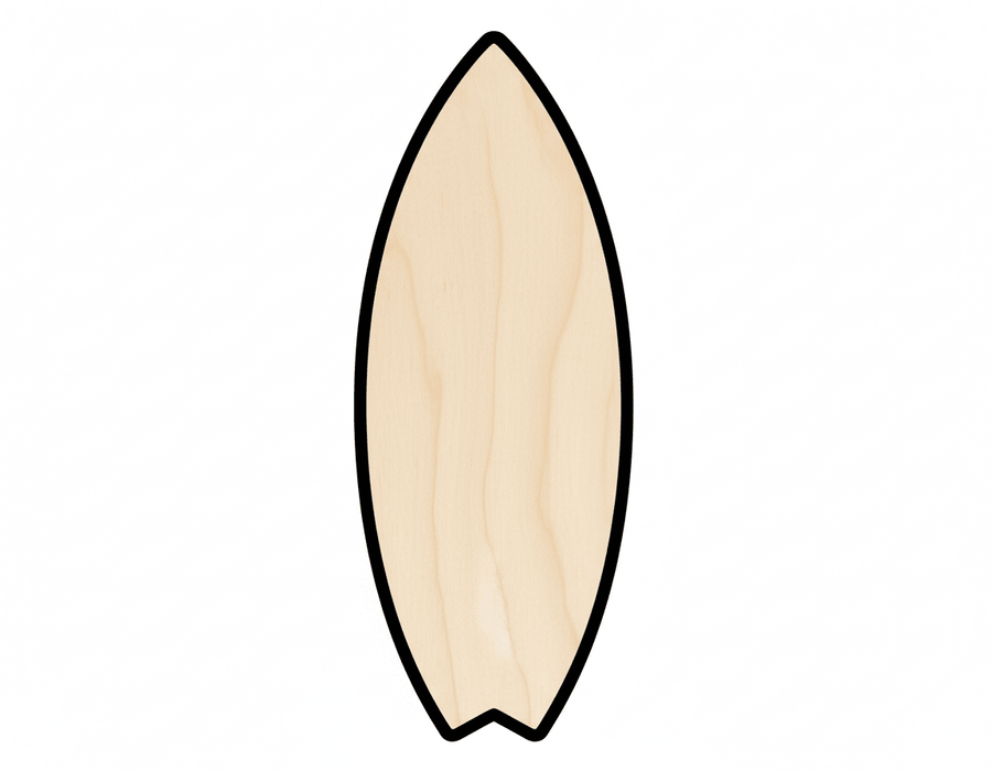 Wood Surfboard - Fishtail Shape Laser Cut Wood Craft Cutout Baltic Birch Blank Door Hanger Wooden Cutout Cut Outs - Unfinished - NameSigns.com