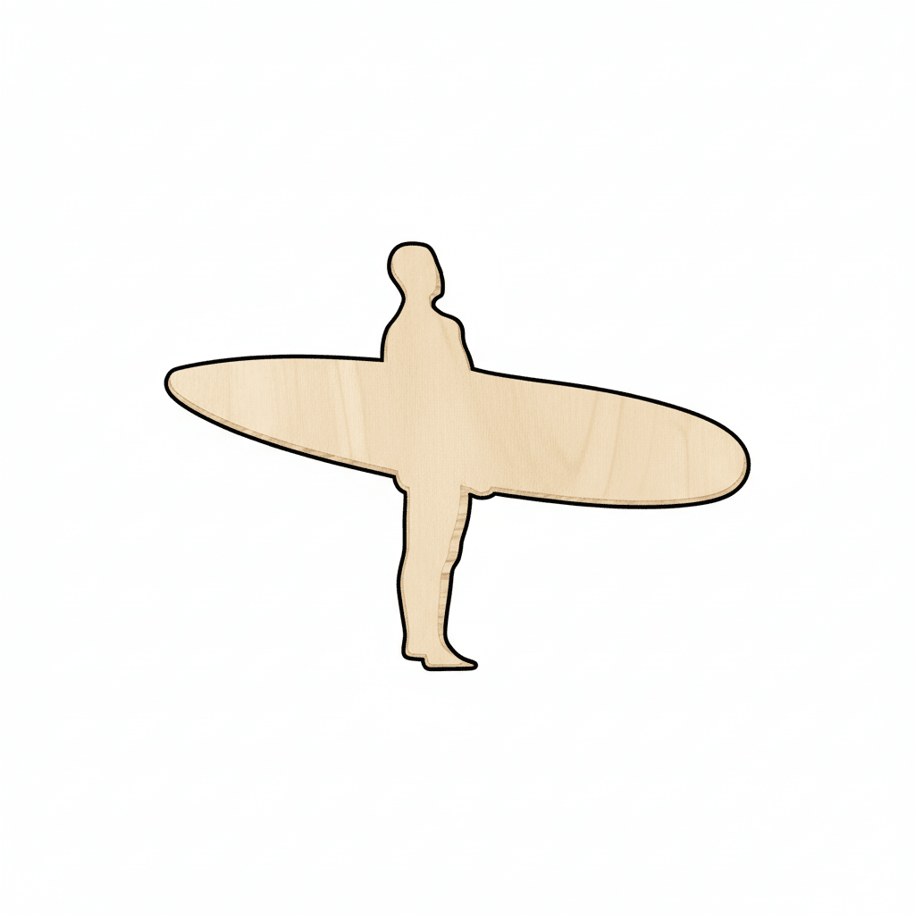 Wood Surfer Shape - Craft - Blank Door Hanger Wooden Cutout Cut Outs - Unfinished - NameSigns.com