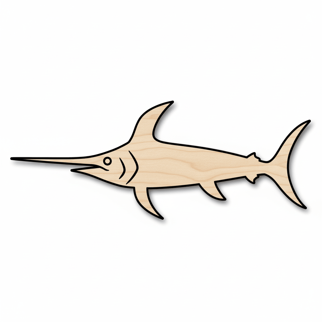 Wood Swordfish - Baltic Birch Plywood Ocean Theme Craft Shape Blank Door Hanger Wooden Cutout Cut Outs - Unfinished - NameSigns.com