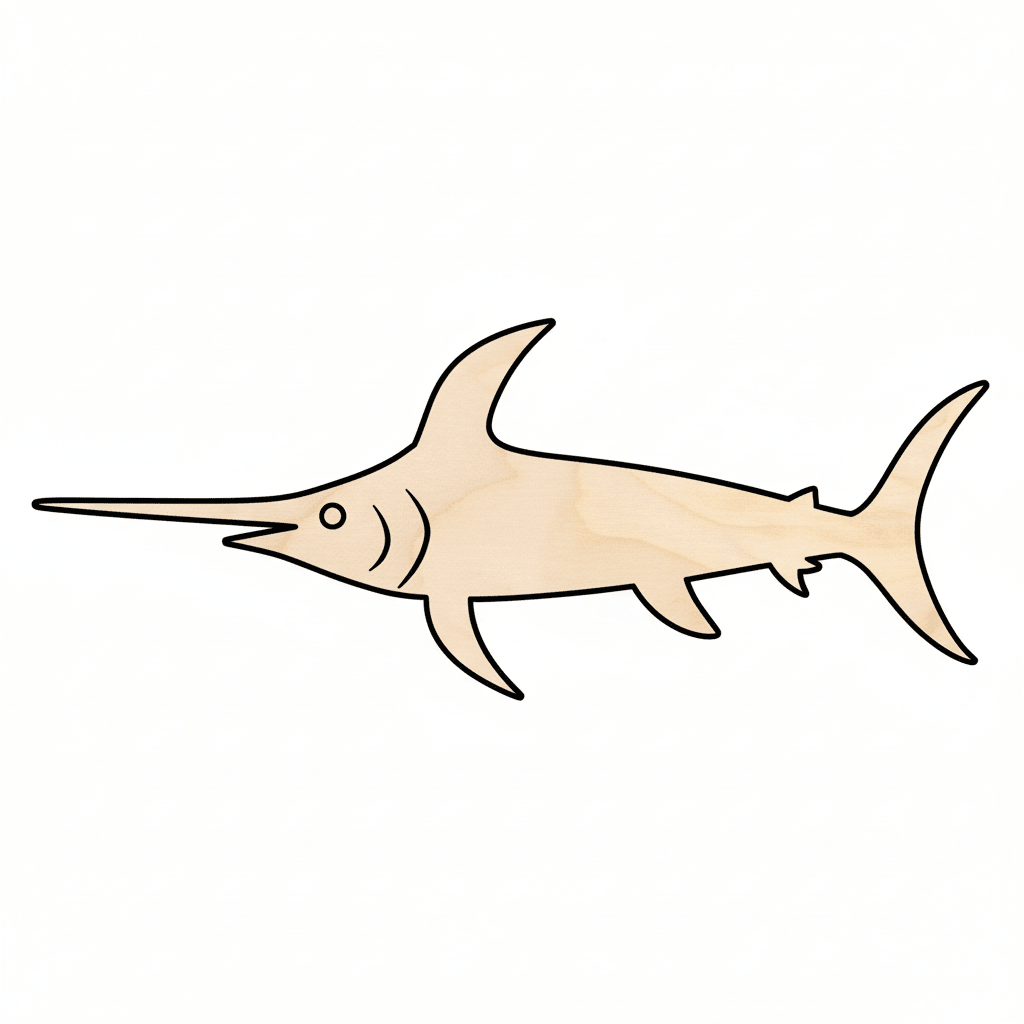 Wood Swordfish – Wooden Craft Shapes | Ocean Fish Decor 46 Inch Blank Door Hanger Wooden Cutout Cut Outs - Unfinished - NameSigns.com