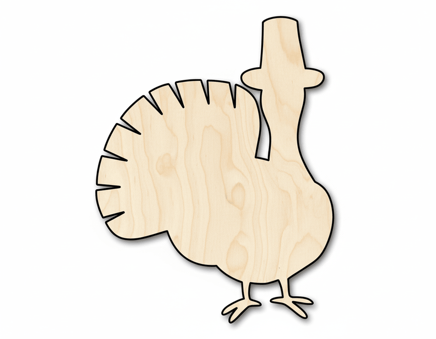 Wood Turkey - Pilgrim Turkey Cutout | Baltic Birch Plywood Craft Shapes Blank Door Hanger Wooden Cutout Cut Outs - Unfinished - NameSigns.com