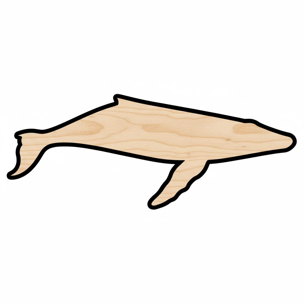 Wood Whale – Humpback Design | DIY Wood Crafts Natural Finish Blank Door Hanger Wooden Cutout Cut Outs - Unfinished - NameSigns.com