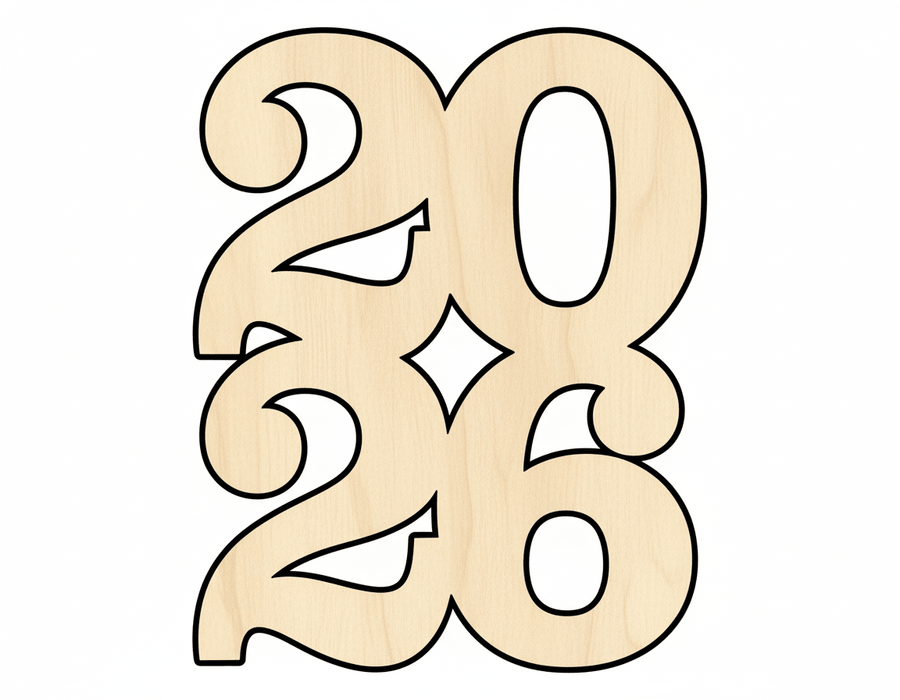 Wood Year 2026 Shape DIY Craft Cutout Blank Door Hanger Wooden Cutout Cut Outs - Unfinished - NameSigns.com