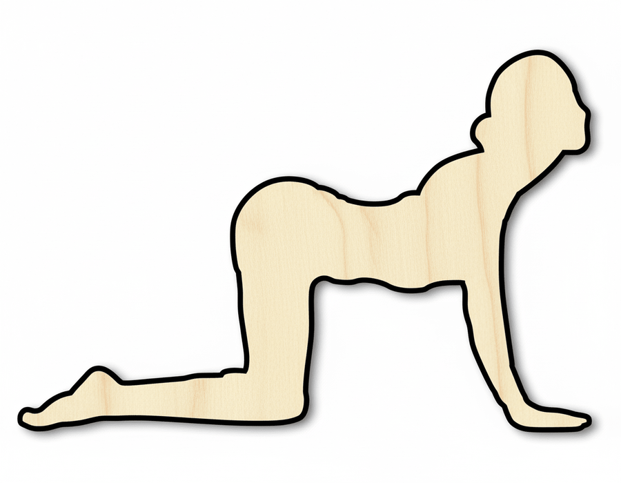 Wood Yoga Cat Pose Shape DIY Craft Cutout Blank Door Hanger Wooden Cutout Cut Outs - Unfinished - NameSigns.com