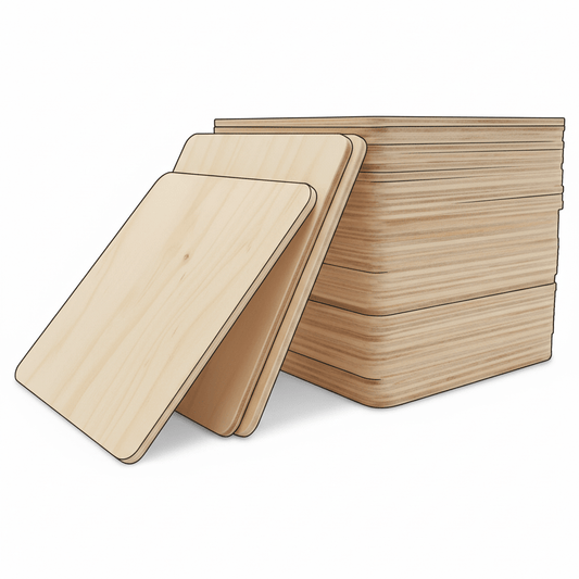 Wooden Coaster 4 Inch Square - Rounded Edge Natural Wood Tile Cutout for Table Protection - NameSigns.com