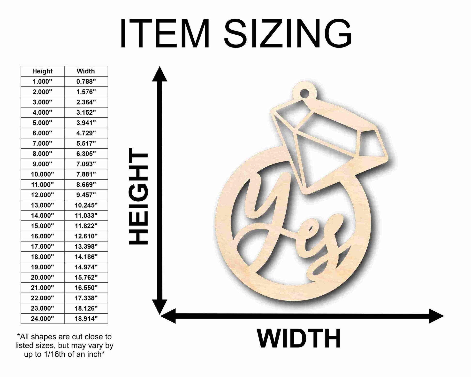 Yes with Ring Sign Ornament Wood Cutout Home Decor DIY Wedding - NameSigns.com